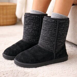 MINNETONKA Women Sz 8 Black Suede Leather Sheepskin Lambswool Lined Boots Winter